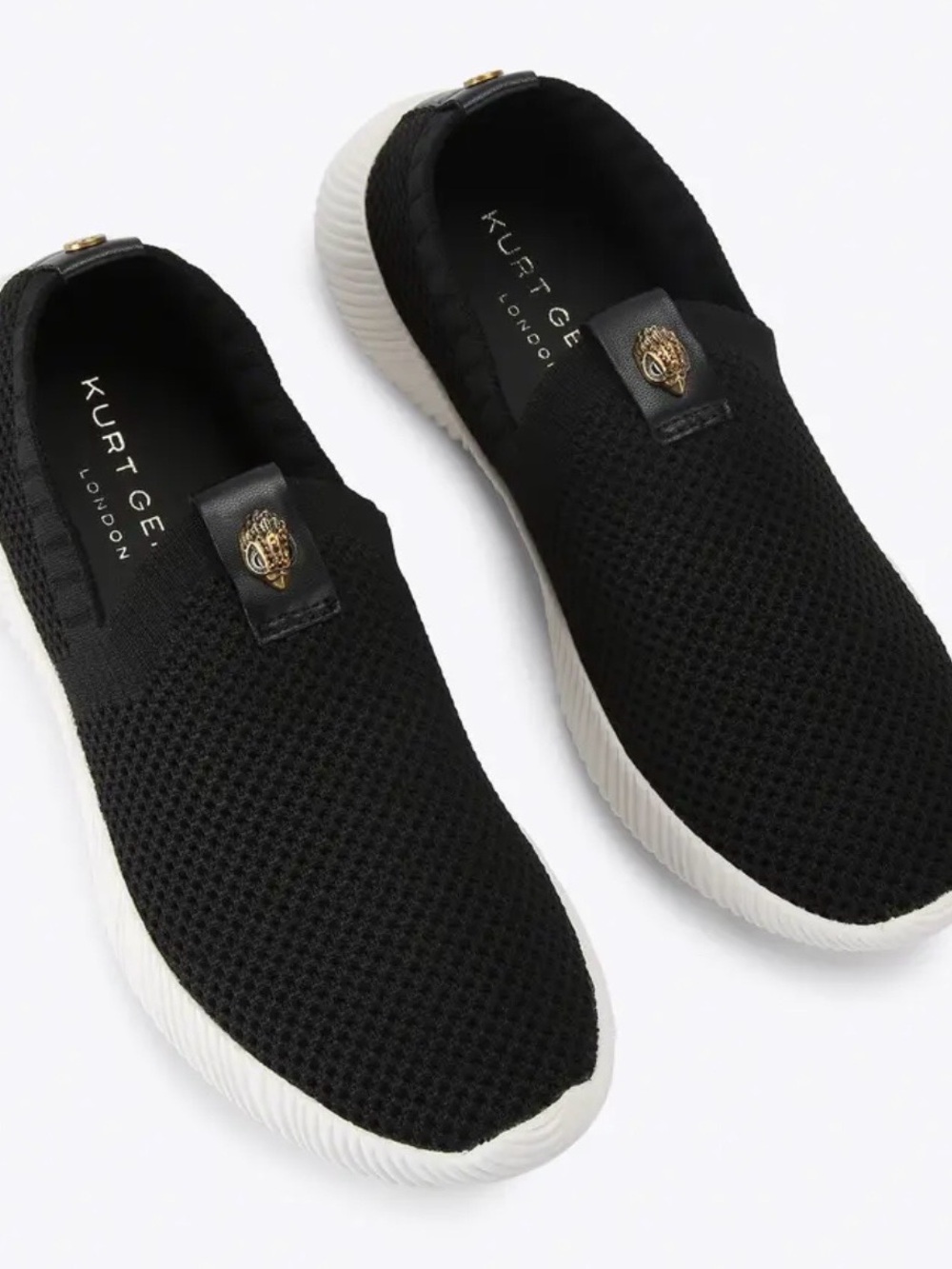 Kurt Geiger Black Knit Slip-On Sneakers with Eagle Head Logo NEW Size 8